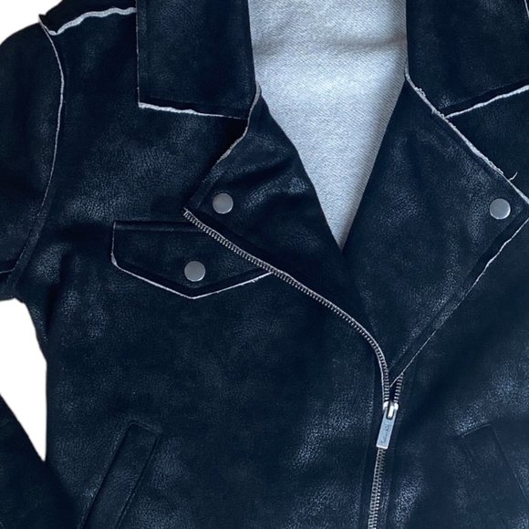 Splendid Faux Suede Moto Jacket Black Distressed Grunge Edgy Biker Y2K-M - Picture 7 of 14